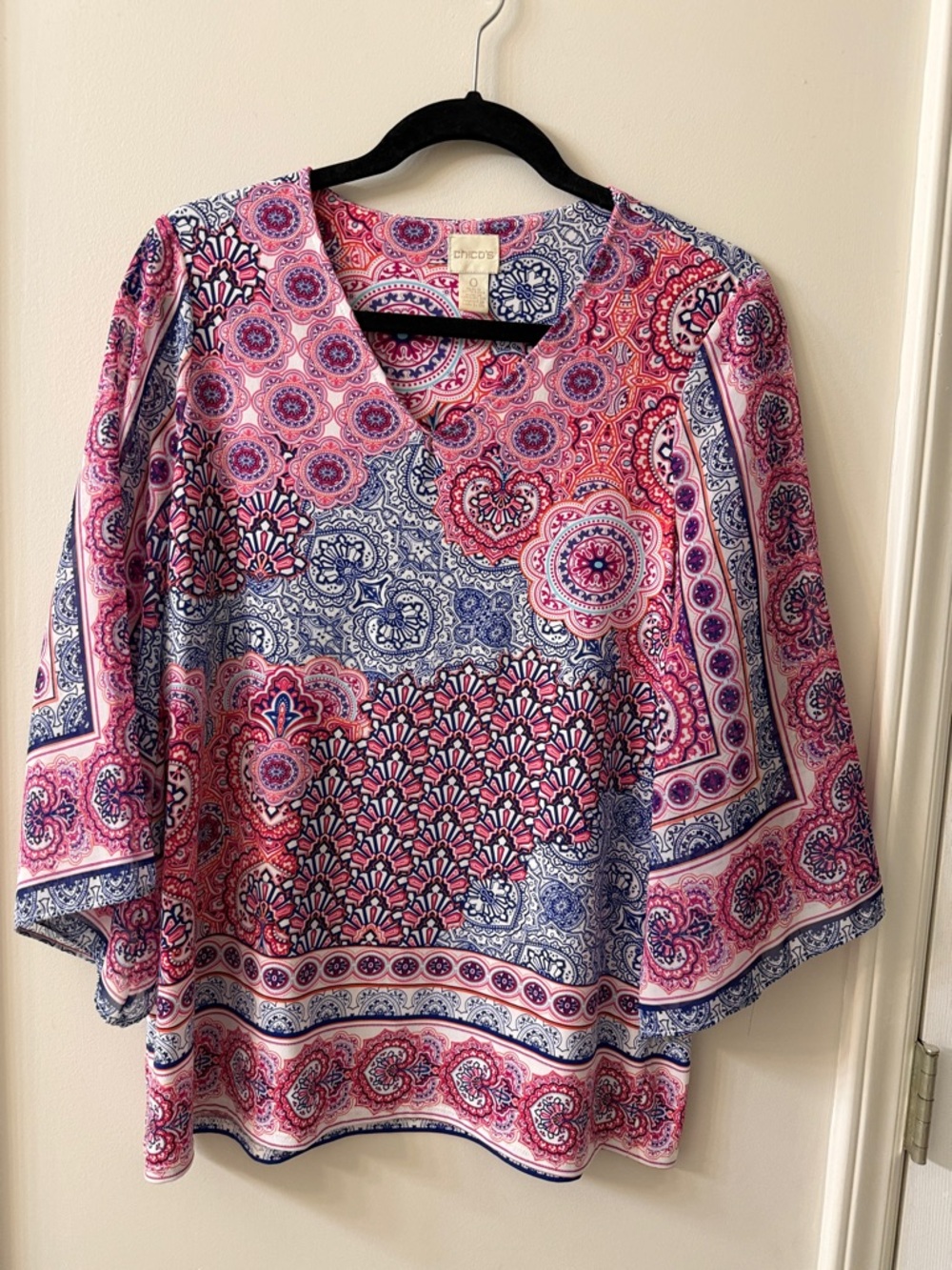 Chico's Pink & Blue Paisley V-Neck Tunic